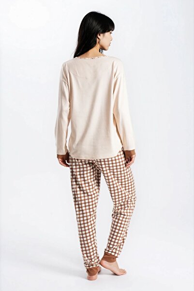 Ecrou Women's Ecru Study Cafe Looks Patched Pajama Set