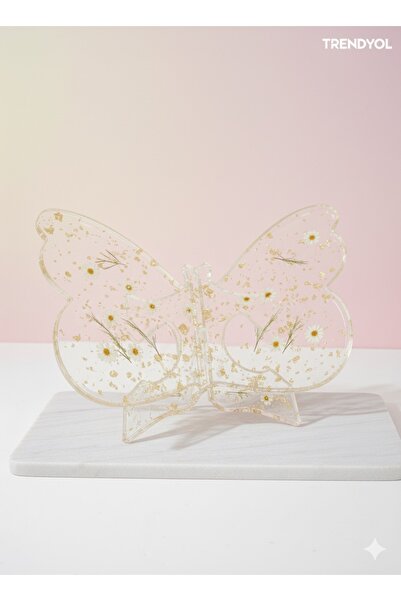 LMS EPOKSİ Papatya ve Altın Varaklı Kelebek Rahle Masaüstü Dekoratif Kitap St...