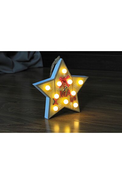 HOFF Дървена коледна украса със звезда, 10 светодиода, топла светлина, захран...