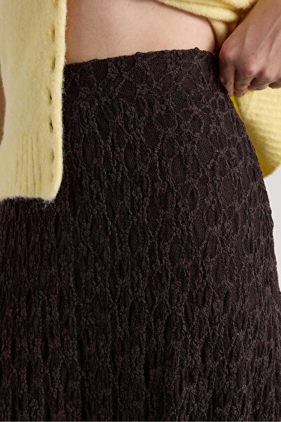 minaaise Women's Brown Lined Long Lace Skirt 30052