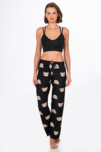 Kompedan Kadın Süet Ayıcık Desenli Pijama Tek Alt