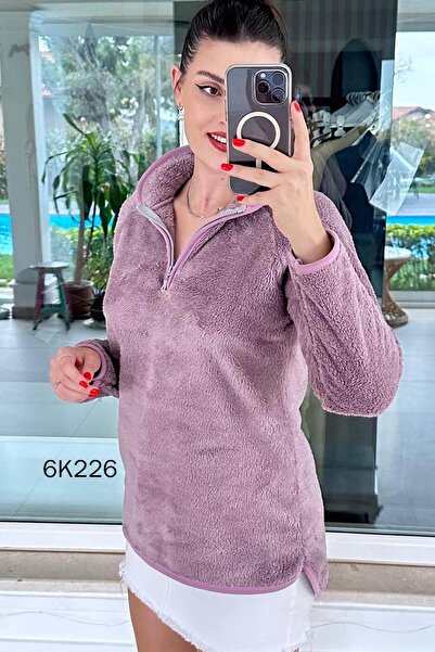 İnce Topuk Half Zipper Plush Sweat 6K226