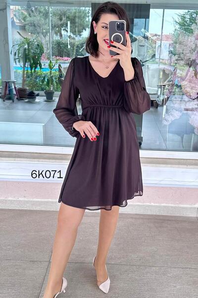 İnce Topuk V-Neck Multi Chiffon Dress 6K071