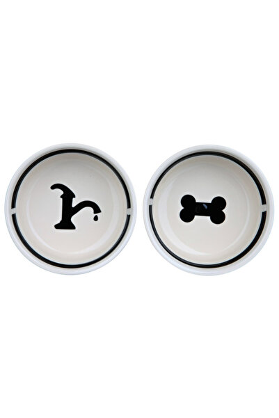 Trixie Set de 2 boluri ceramice cu suport metalic, 2x0,25 L, alb/negru