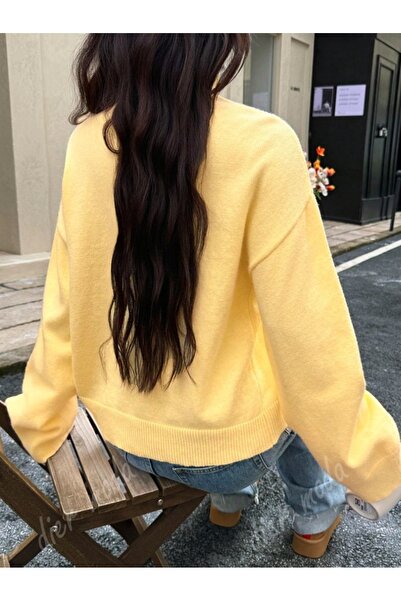 Dier Moda Women's Butter Yellow Turtleneck Oversized Knitwear Sweater, Knitwear Sweater Fmoda1969