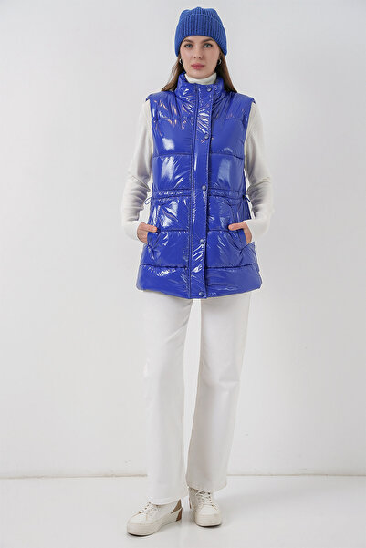 Bigdart Women's Shiny Puffer Vest 5218 - Cobalt