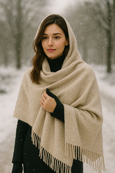 Luminos Butik Women's Basic Mink Tasseled Boucle Scarf - Shawl 45X200 cm Sal1285