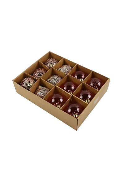 HS Globuri de Crăciun, roz, 96660, 8 cm, sticlă, rotunde, set de 12