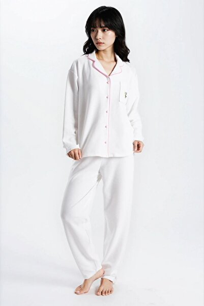 Ecrou Women's Ecru Waffle Panda Kingdom Peter Pan collar Long Sleeve Pants Pajama Set