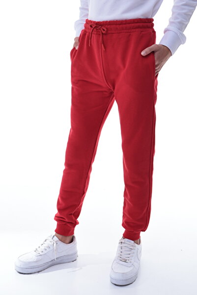 CQCQ بنطال رياضي للأولاد مصنوع من القطن بنسبة 100% باللون الأحمر مكون من خيطي...