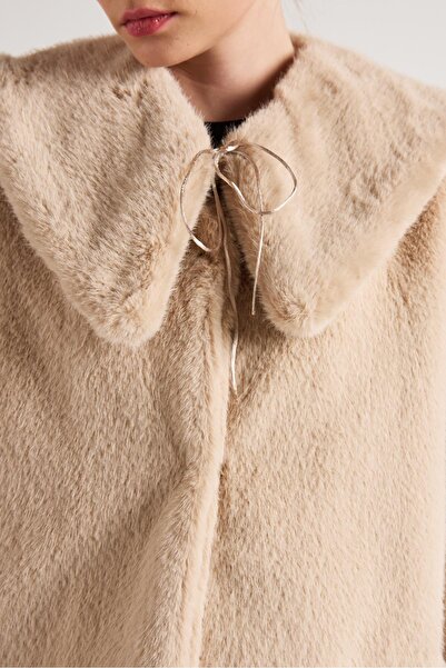 minaaise Women's Stone Collar Design Fur Coat 30082