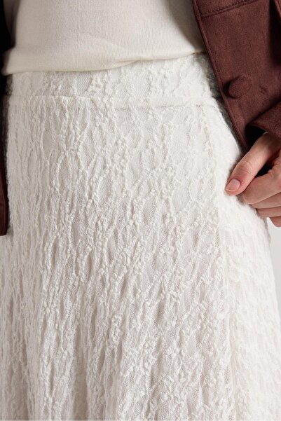 minaaise Жіноча довга спідниця з мереживом та підкладкою кольору екрю 30052