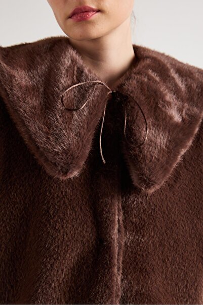 minaaise Women's Brown Detachable Collar Design Fur Coat 30082