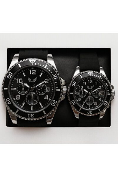 AndraRose Styles Set Ceasuri Premium pentru Cuplu – Silver & Black Sport Edition
