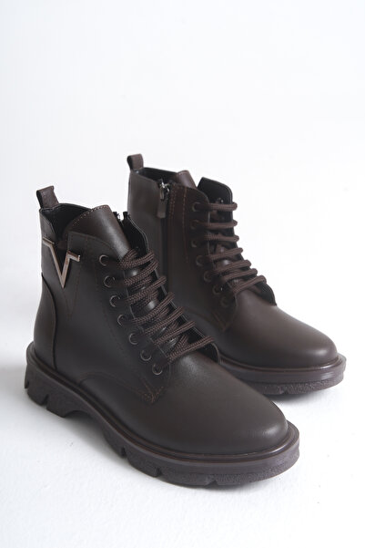 BUNİPARK Γυναικείες δερμάτινες μπότες Ορθοπεδικό με φερμουάρ και κορδόνια