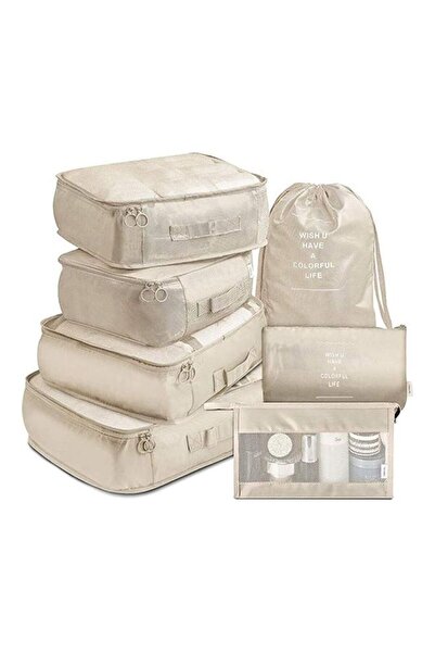 Generic 7 Pcs Packing Cubes, Travel Luggage Packing Organizers Set With Toiletry Bag(Beige)