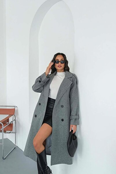 My Loore Palton casual căptușit, gri melanj, cu detalii de legătură, pentru f...