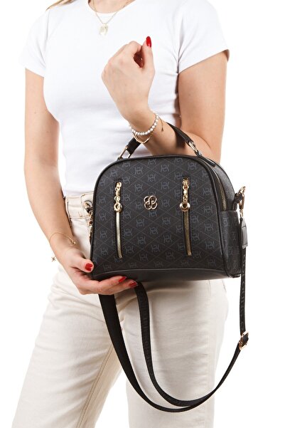 Newish Polo Kadın Kumaş Uzun Askılı El ve Omuz Çantası – Siyah Lacivert