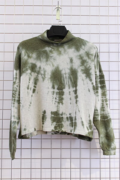 YXL COLLECTION Women's Half Turtleneck Tie-Dye Patterned Off-Shoulder Crop