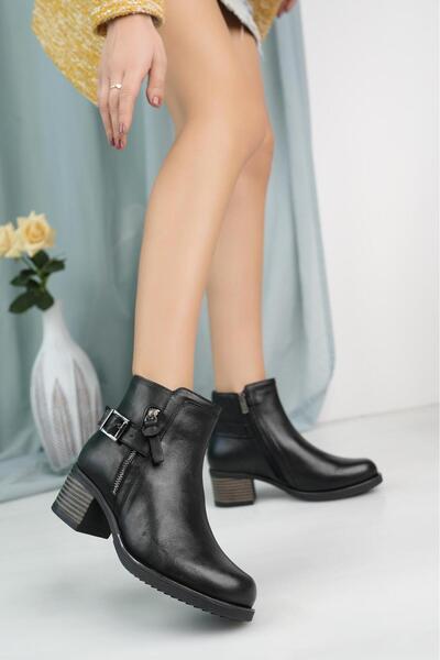 Mammamia D25Kb 4380 Black Genuine Leather Zippered Women's Boots