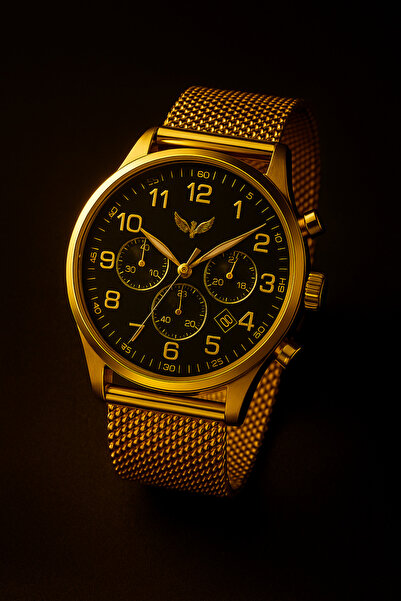 AndraRose Styles Ceas Barbatesc Premium - Black & Gold Mesh Edition