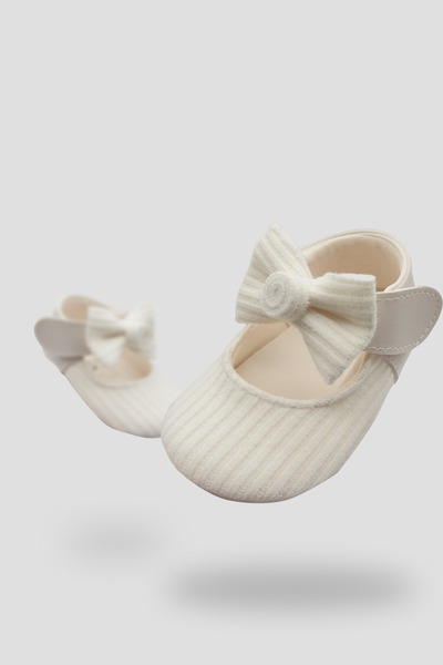 Defne Baby Soft Knit Textured Bow Detailed First Step Baby Shoes