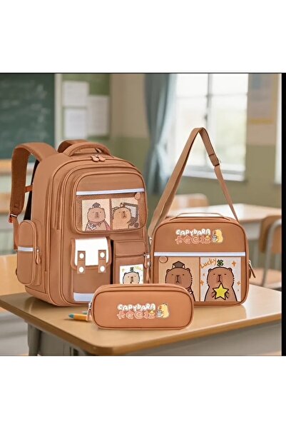 seyuse Capybara Korean Style School Bag Set - Capybara with Pencil Case, Lunch Box and School Bag Accessories 3 Sets