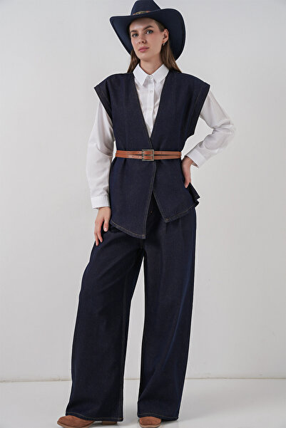 Bigdart Women's Vest Pants Jeans Two Piece Set 30062 - Dark Blue