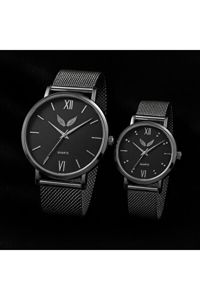 AndraRose Styles Set Ceasuri Premium pentru Cuplu – Black Dial & Silver Mesh