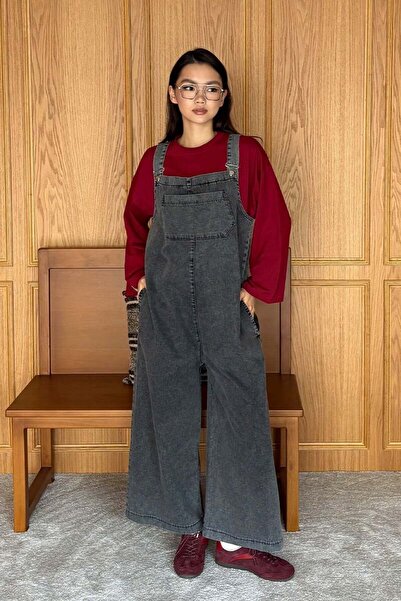 Ceylan Otantik Anthracite Denim Salopet Jumpsuit