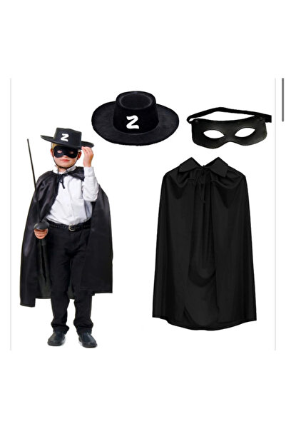 DüşlerÜlkesi Zorro pelerin maske ve şapka 3 parça çocuk kostüm set