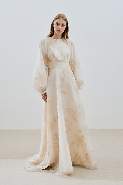 Manuka Ulla Patterned Organza Evening Dress Vanilla