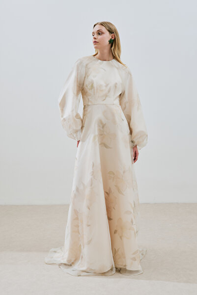 Manuka Ulla Patterned Organza Evening Dress Vanilla