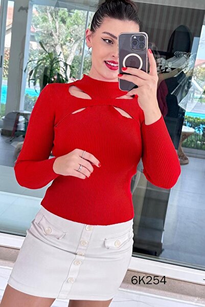İnce Topuk Open Neckline Knitwear Bodysuit 6K254