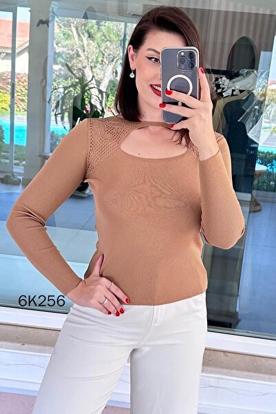 İnce Topuk Open under Collar Lace-Like Knit Knitwear Body 6K256