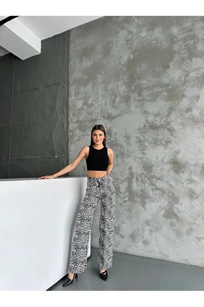 civetta Women's Sahra Leopard Print High Waist Wide Leg Pants