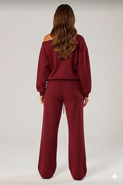 peri tower New Season Women's Off Shoulder O Oversized Two Thread Fabric Bottom-Top Tracksuit Set 0052