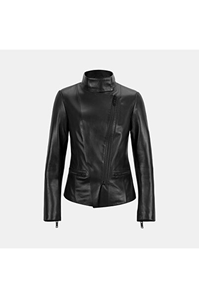 Desa Women's Black Judge Collar Fit Leather Jacket