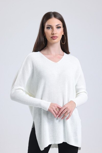 Moda Days Women's V-Neck Batwing Sleeve Knitwear Blouse Standard Size