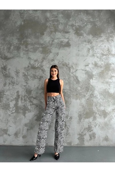 civetta Women's Sahra Leopard Print High Waist Wide Leg Pants