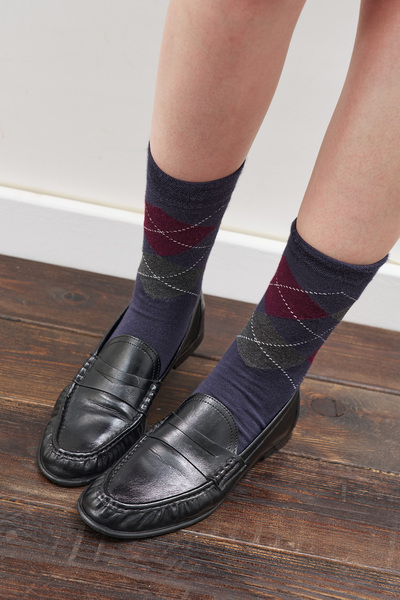 Manuka Baklava Patterned Socks Navy Blue Plaid