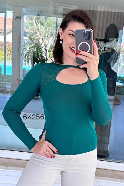 İnce Topuk Open under Collar Lace-Like Knit Knitwear Body 6K256