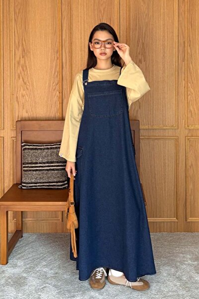 Ceylan Otantik Beige Bodysuit & Denim Skirt Salopet Set