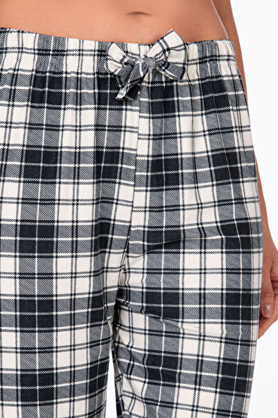 Kompedan Kadın Süet Siyah Kareli Pijama Tek Alt