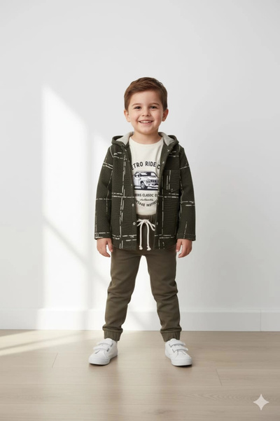 Bontino Boys' Hooded Cardigan T-Shirt and Pants 3-Piece Set