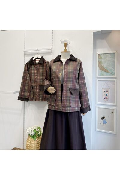 Faya Boutique Bordo Ekoseli Çıtçıt Düğmeli Ceket