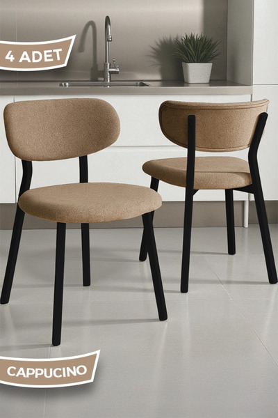 Canisa Toldy Serisi 4 Adet Cappucino Bukle Kumaş Mutfak Sandalyesi Siyah Meta...