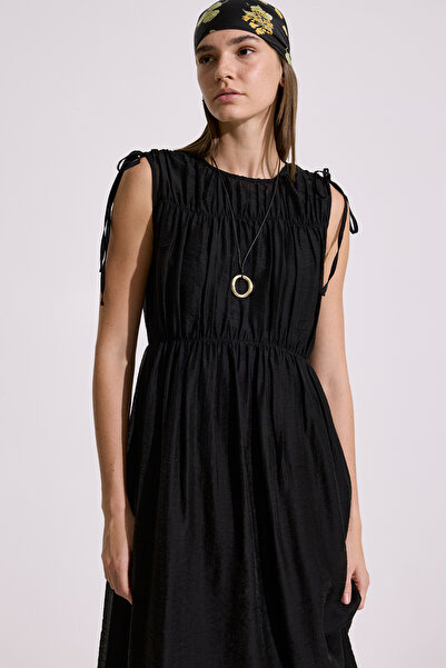 Manuka Sleeveless Dress with Ruched Detail Black