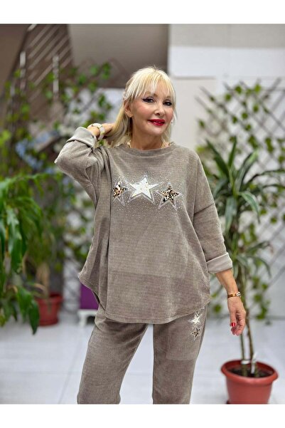 Punta Otantik Nc23081 Star Patterned Stone Italian Velvet Suit Mink