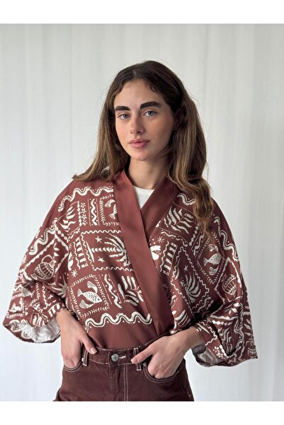 Retrobird New Design Boho Pattern Mini Kimono Women Coffee White